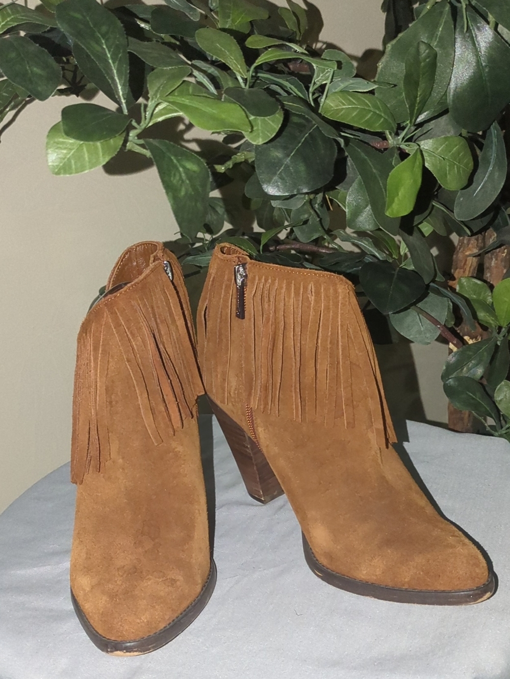 Jessica Simpson Cognac Suede Fringe Ankle Booties